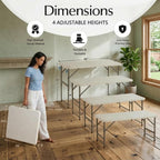 4FT Folding Table with One Press Adjustable Height,Fold in Half Portable Card Table with Carry Handle&Locking Steel Legs,Heavy Duty Plastic Utility Table for Party,Picnic,Camping Indoor Outdoor,White