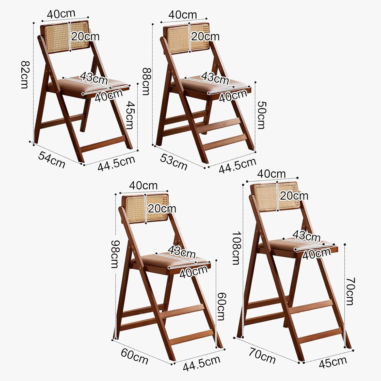 JSWHYBD Wooden Wicker Folding Chair Foldable Bar Stool Portable and Space-Saving Hollowed-Out Backrest Comfortable and Breathable Suitable for Small Spaces Restaurants(Tea Colour,45cm)