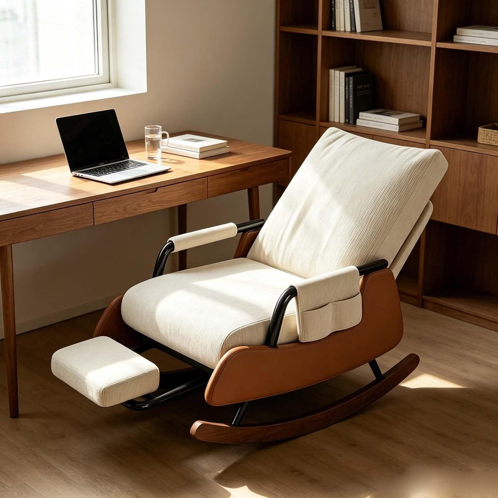 Indoor Leisure Rocking Chair with Removable Foot Stool | Adjustable Backrest Foldable Recliner Rocker