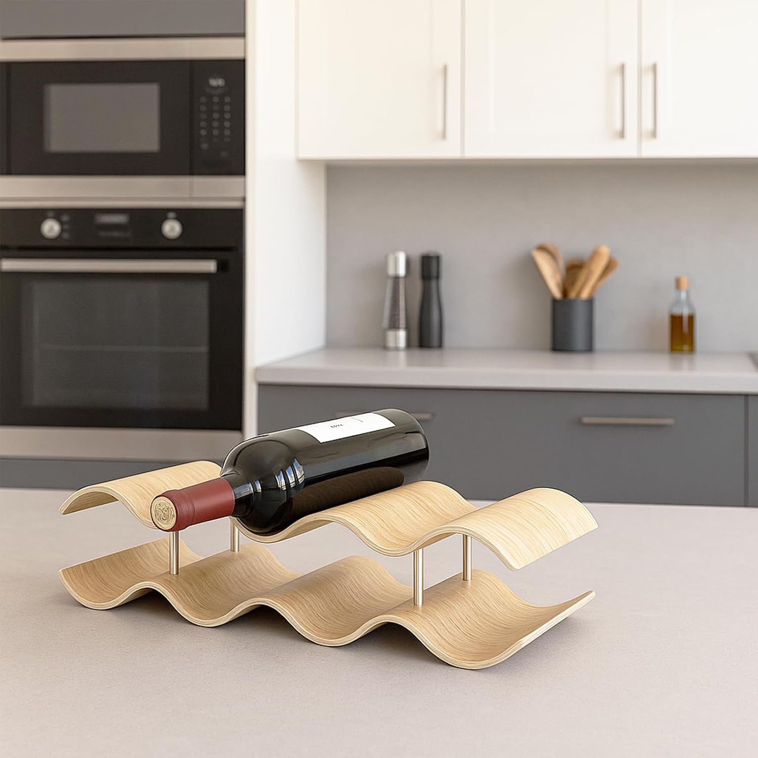 Wine Racks Countertop, 2-Tier Wooden Wine Rack Inserts for Cabinet, Bottle Holder Stand, 7 Bottles Freestanding Wine Storage Cabinet Shelf Organizer for Home Décor, Bar and Pantry