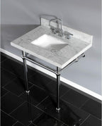 Kingston Brass KVPB3030MBSQ1 Templeton 30" x 22" Carrara Marble Vanity Top with Brass Console Legs, Carrara Marble/Polished Chrome
