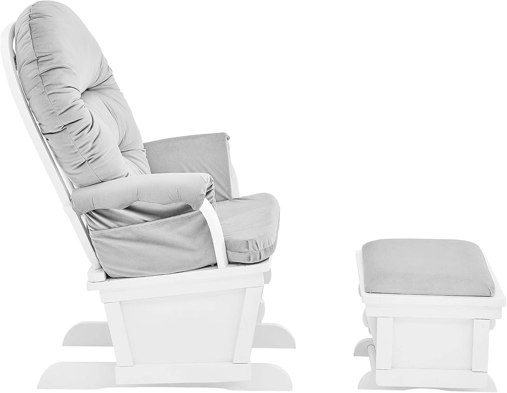Glider and Ottoman White Wood and Gray Fabric