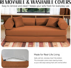 79" Corduroy Sofa Bed, Boneless Couch in a Box with 2 Pillows, High-Density Foam 4-in-1 Foldable Sleeper Futon Loveseat for Small Spaces, No Assembly, Side Pockets, Hex Arm Orange