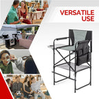 OmySalon Extra Tall 30'' Bar Height Directors Chair, Professional Portable Makeup Artist Folding Chair w/Side Table, Cup Holder, Side Storage Bag, Heavy Duty Iron Frame 300 lbs Capacity