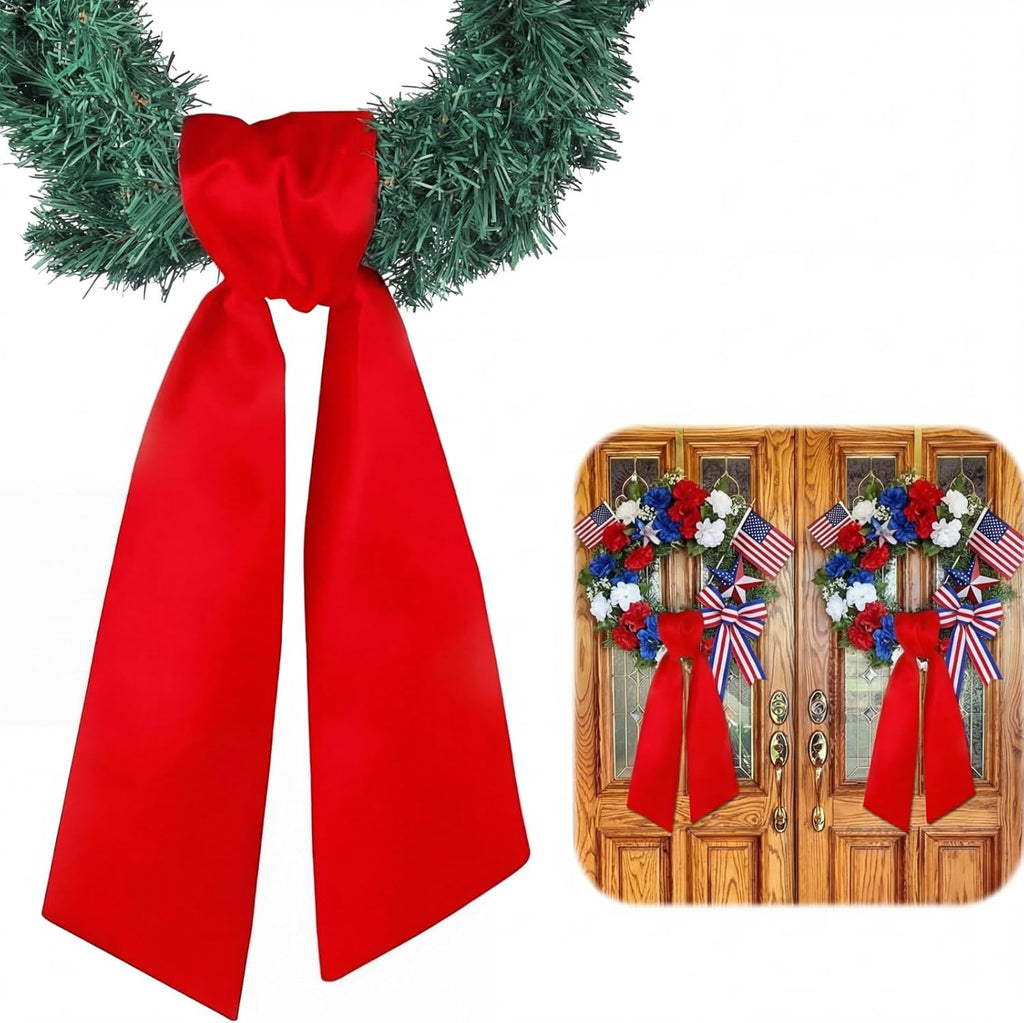 VitalCozy 2 Pcs Wreath Sash for Front Door Plain Sash for Embroidery Monogram Wreath Accessories for Party Farmhouse Doorway Indoor Outdoor Decor(Red,4.5" W X 56" L)