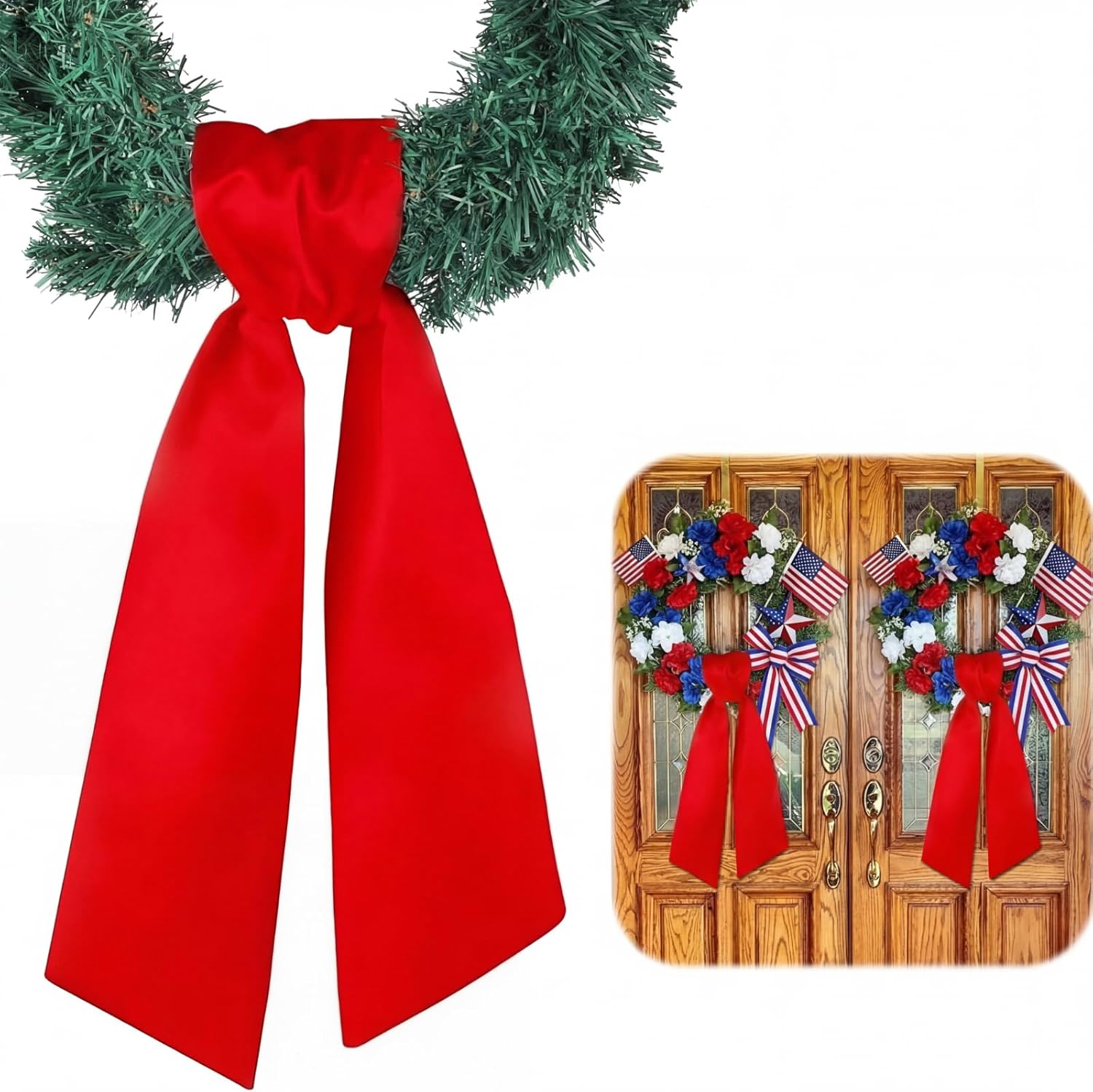 VitalCozy 2 Pcs Wreath Sash for Front Door Plain Sash for Embroidery Monogram Wreath Accessories for Party Farmhouse Doorway Indoor Outdoor Decor(Red,4.5" W X 56" L)