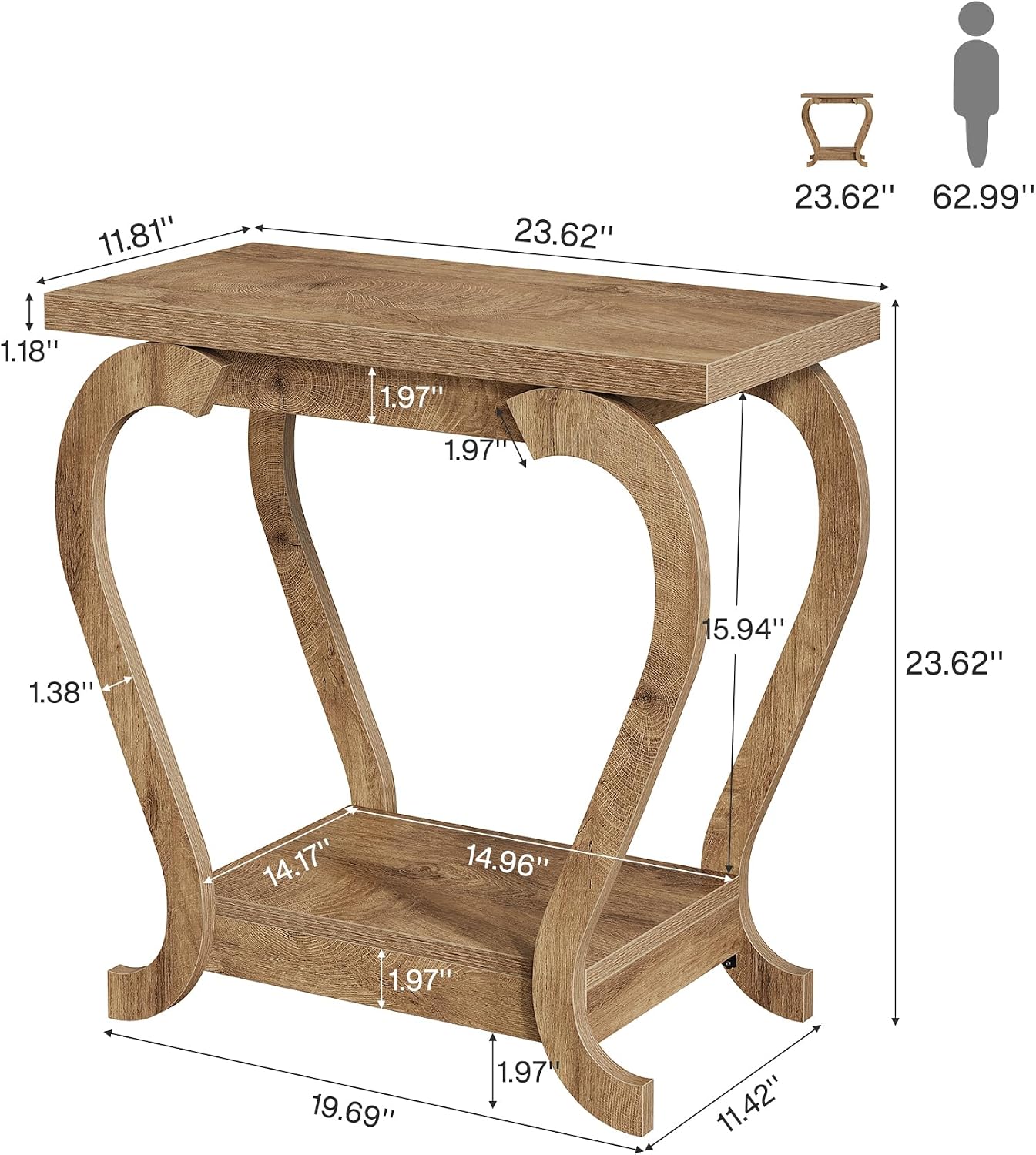 Tribesigns End Table, Narrow Wood Side Table with Storage Shelves, 2-Tier Bedside Accent Furniture for Living Room, Small Spaces, Bedroom (1, Brown)