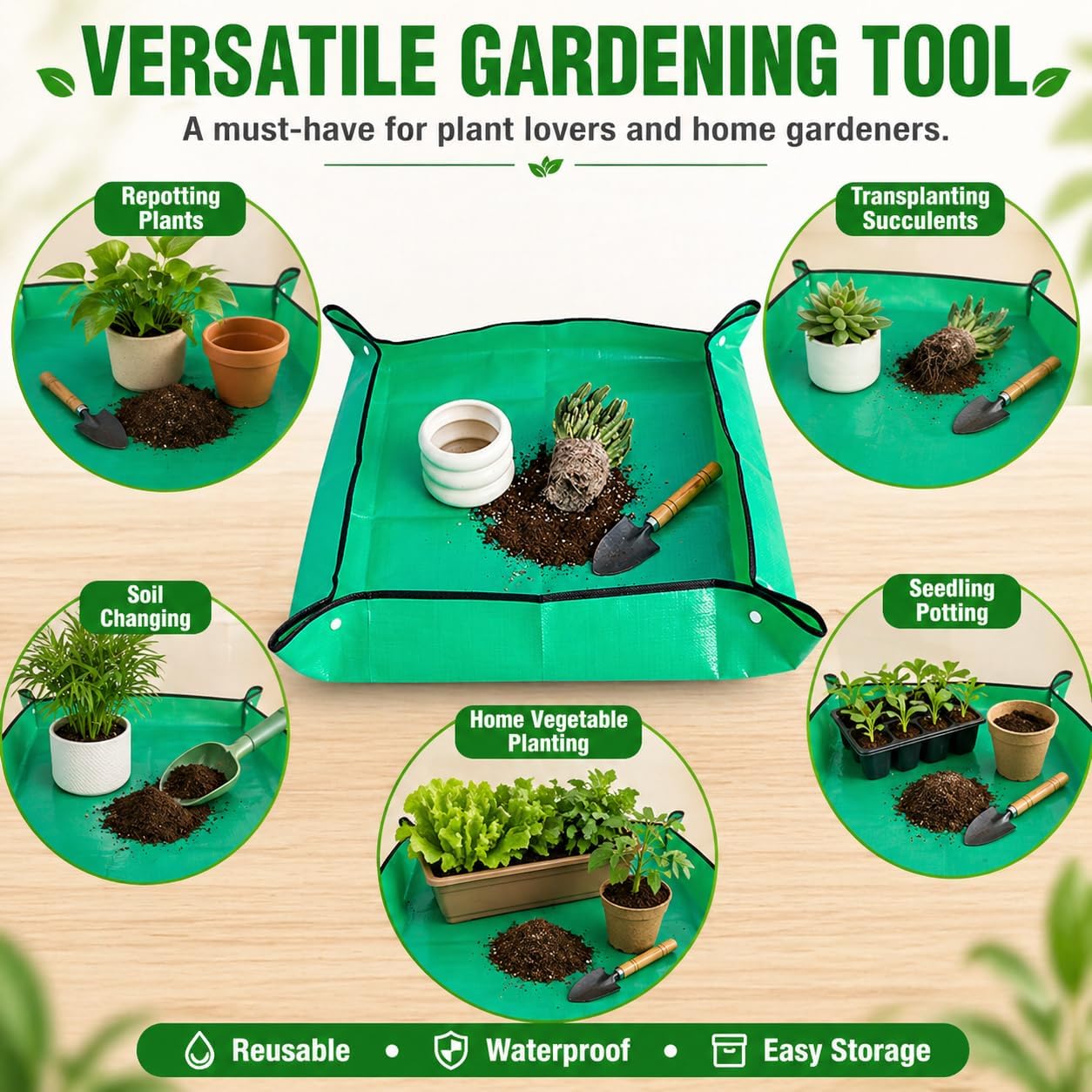 Thickened Waterproof Reusable Garden Mat, 20"X20" Plant Repotting Pad for Soil Changing, Indoor Outdoor Planting, Mess-Free Transplanting Tray, Gardening Gifts for Plant Lovers