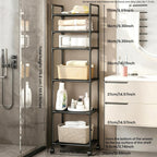 GOESWELL 6-Tier Slim Storage Cart: Rolling Utility Cart on Wheels with 2 Lockable Casters, Narrow Metal Shelving Unit for Kitchen Bathroom Laundry Home Organizer Black