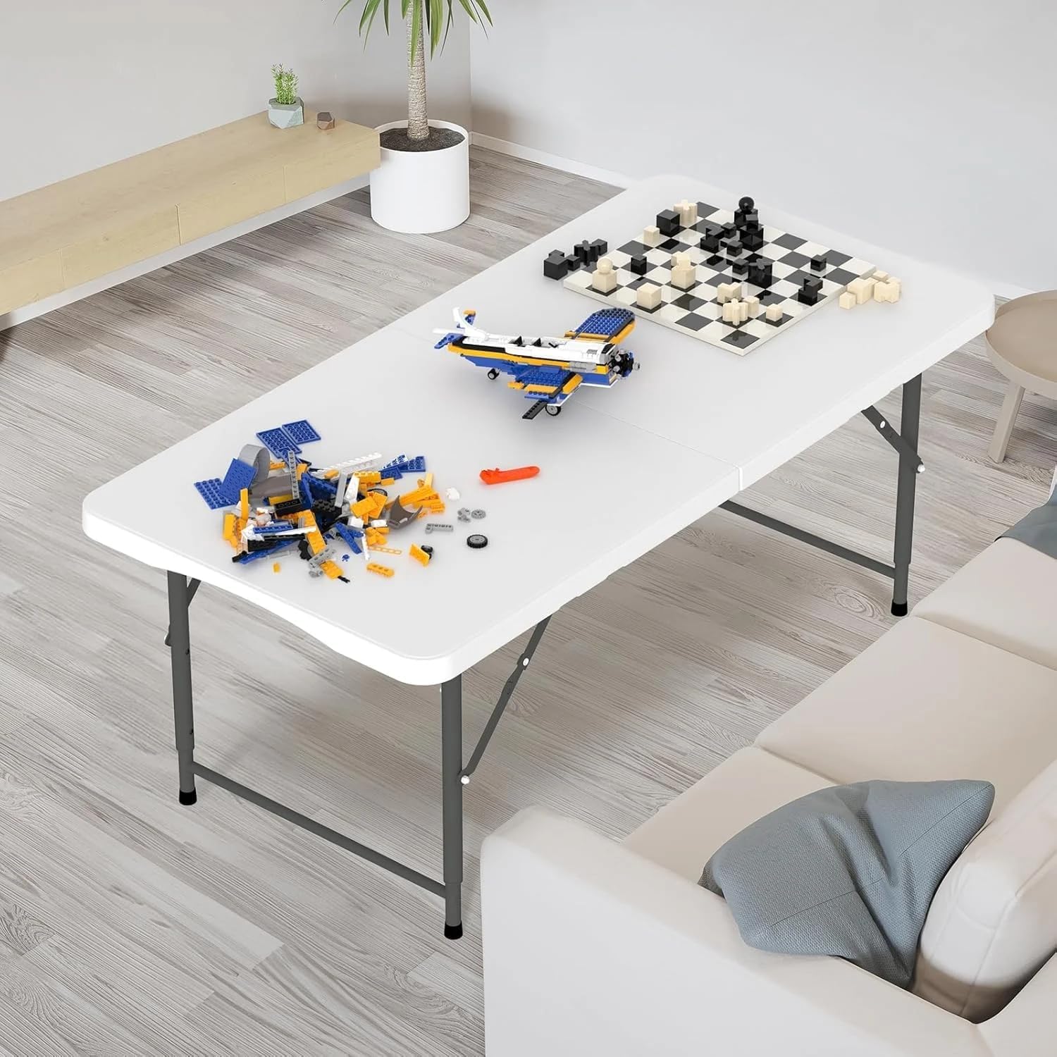 120CZ Folding Table Portable Small Table Semi Practical Table Small Indoor and Outdoor Adjustable Height with Handle Folding Table, Camping and Gathering