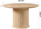 OKD Fluted Round Dining Table for 4, 47" Modern Kitchen Table with Thickened Edge & Cylindrical Base for Kitchen Living Room,Natural Oak(Table Only)