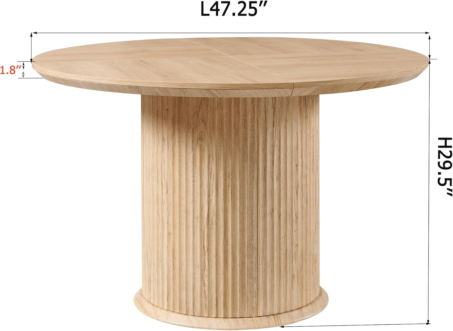 OKD Fluted Round Dining Table for 4, 47" Modern Kitchen Table with Thickened Edge & Cylindrical Base for Kitchen Living Room,Natural Oak(Table Only)