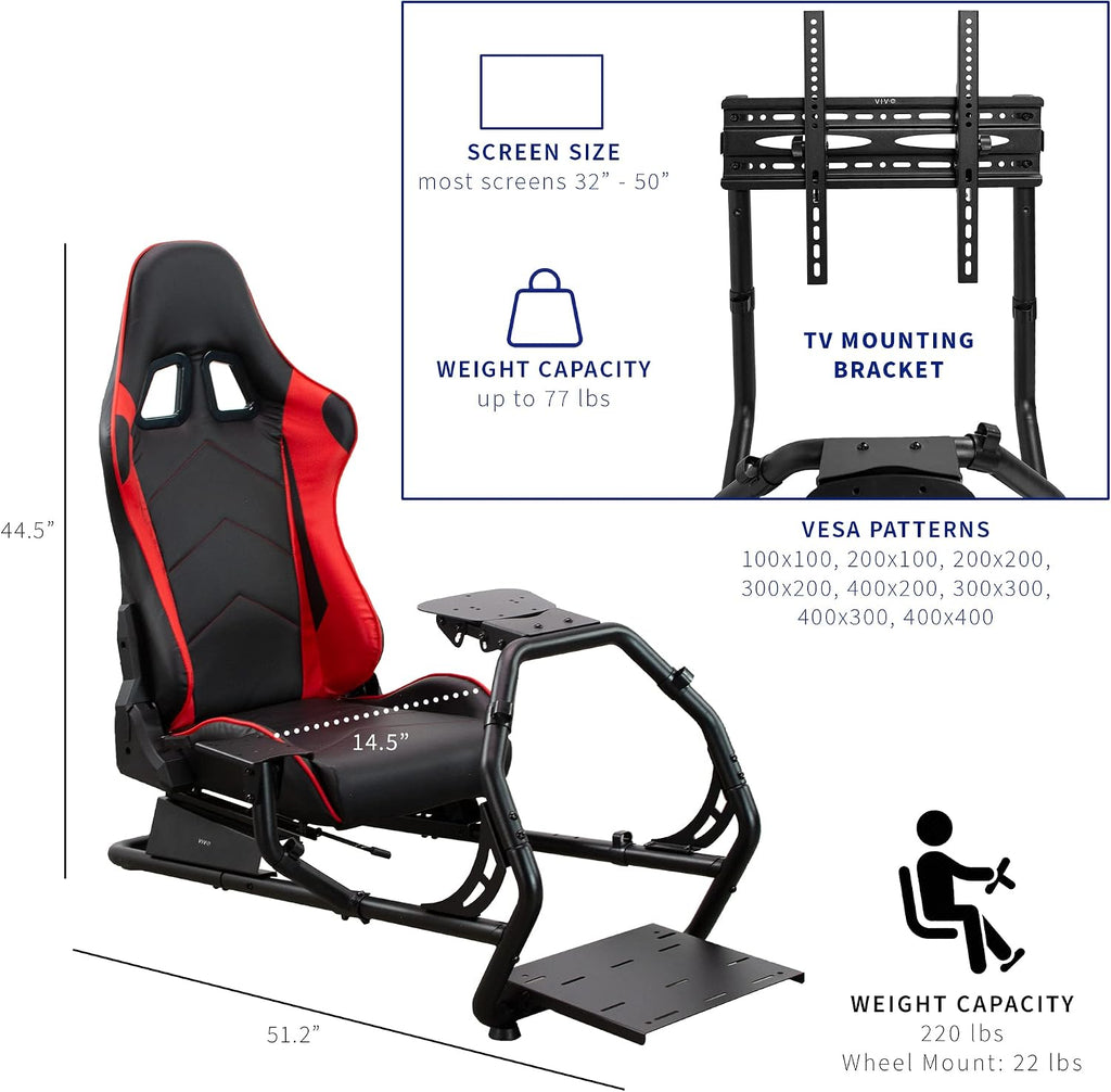 VIVO Racing Simulator Cockpit with TV Mount, Wheel Stand, Gear Mount, Chair and Frame Only, Fits Logitech, Thrustmaster, Fanatec, Compatible with Xbox One, PlayStation, VESA 400x400, STAND-KIT-RACE1B
