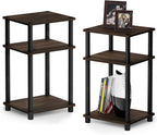 Furinno JUST Side Table, 3-Tier End Table, Open Shelves Night Stand, Bedside Table, Toolless Assembly, for Living Room, Bedroom, Bathroom, Columbia Walnut
