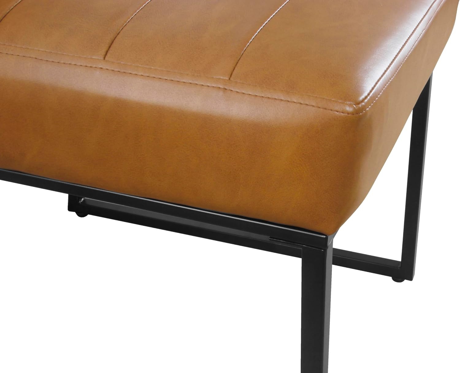 HomePop Channeled Metal Dining Chair | HomePop Home Décor | Single Pack - Caramel Brown Faux Leather