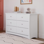 Storkcraft Crescent 6-Drawer Dresser, White | GREENGUARD Gold Certified, White Dresser for Bedroom, Kids & Nursery Storage Chest, Safety Interlocking Drawers, Kids Bedroom