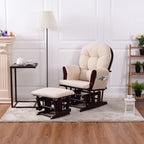 Rocking Chair Wood Heavy Duty Rocking Chair with Ottoman Cushion Set Baby Nursery Rocking Chair Glider with Adjustable Backrest for Living Room (Beige)