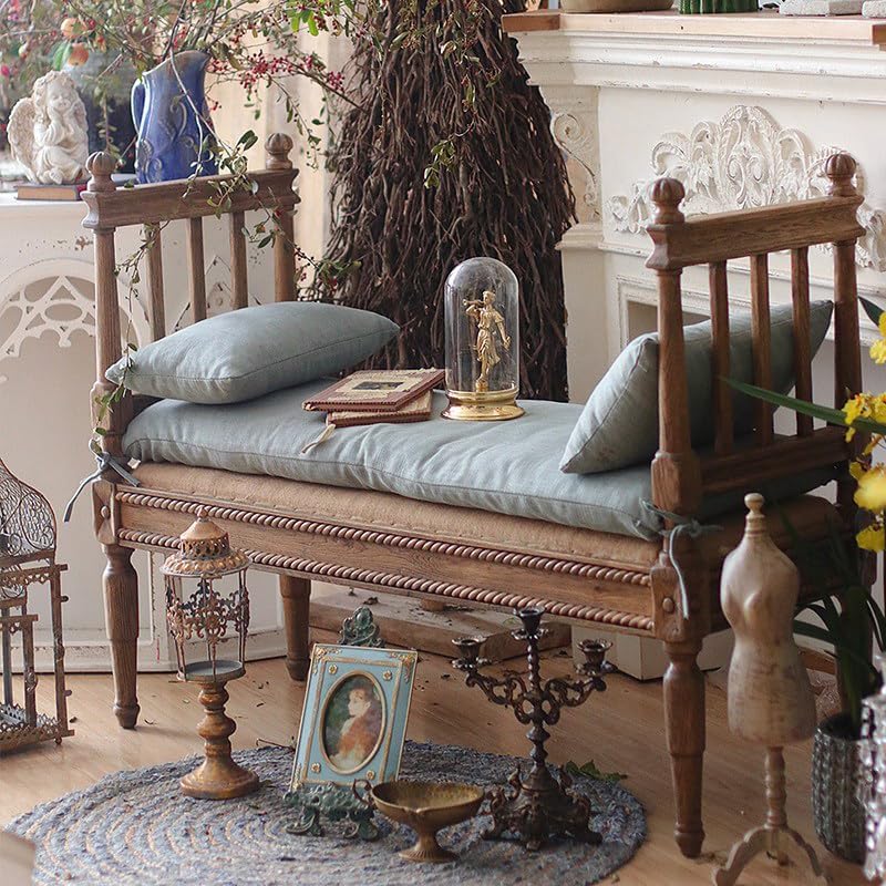 Solid Wood Upholstered Bench, Vintage Distressed Entryway Bench Seat, Rustic Bedroom Bench for Hallway End of Bed Seating (Brown)