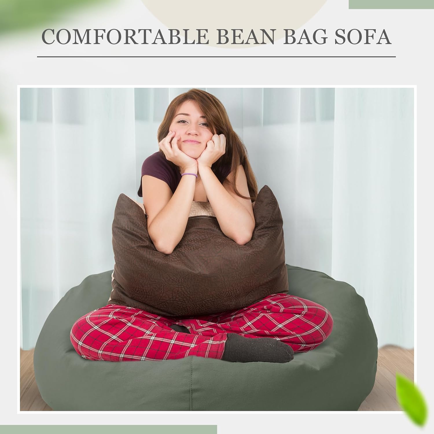 Sliner 2 Pcs Large Stuffed Storage Bean Bag Chair Cover for Kids Adults (no Filler) Stuffable Zipper Beanbag Cover for Organizing Plush Toys or Memory Foam(Khaki and Army Green)