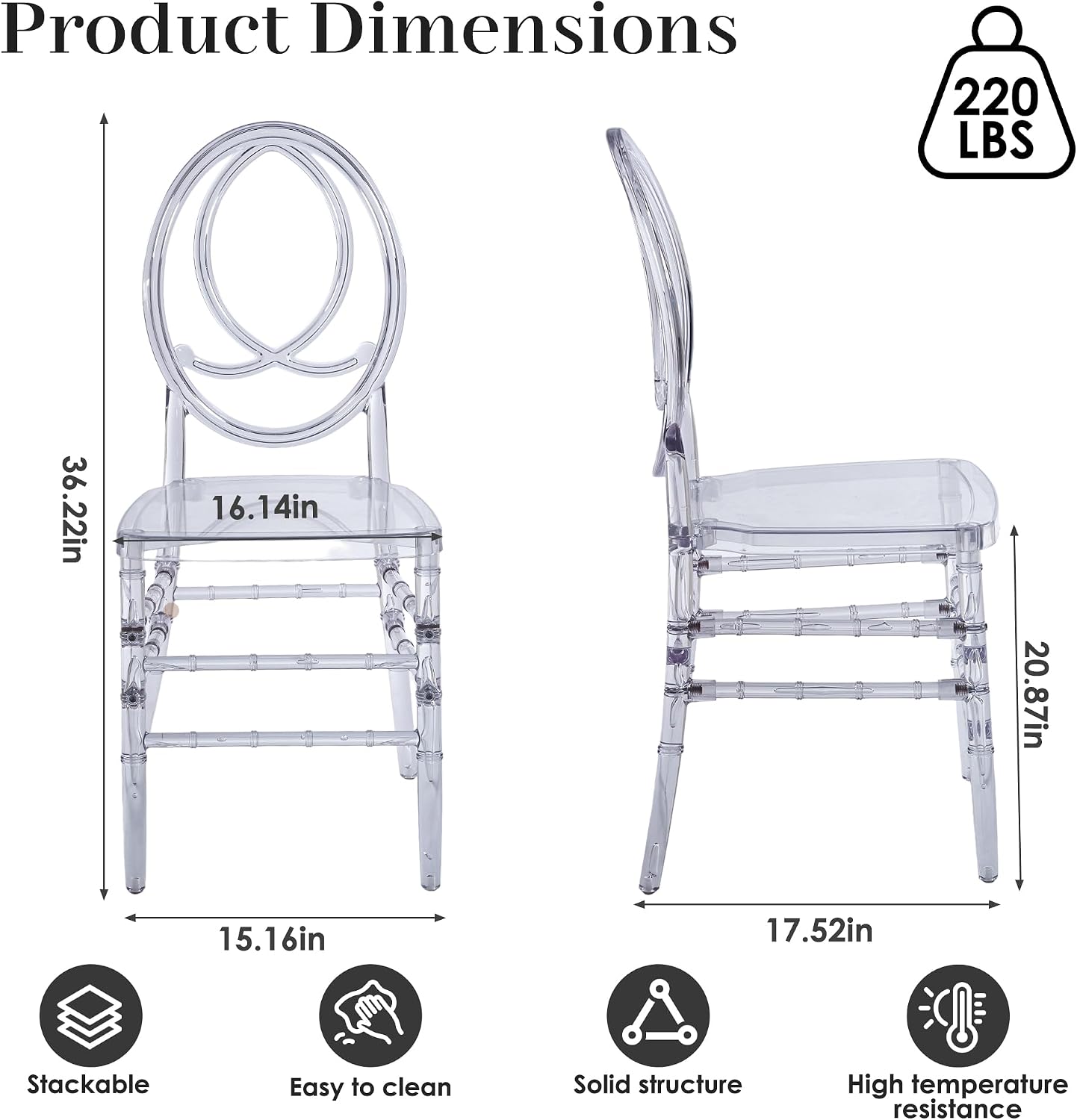 Clear Dining Chairs Set of 20, Stackable Plastic Kitchen Dining Room Chair, Modern Acrylic Ghost Chair, Crystal Chiavari Chairs High Back for Wedding Banquet Party Event Indoor(Oval)