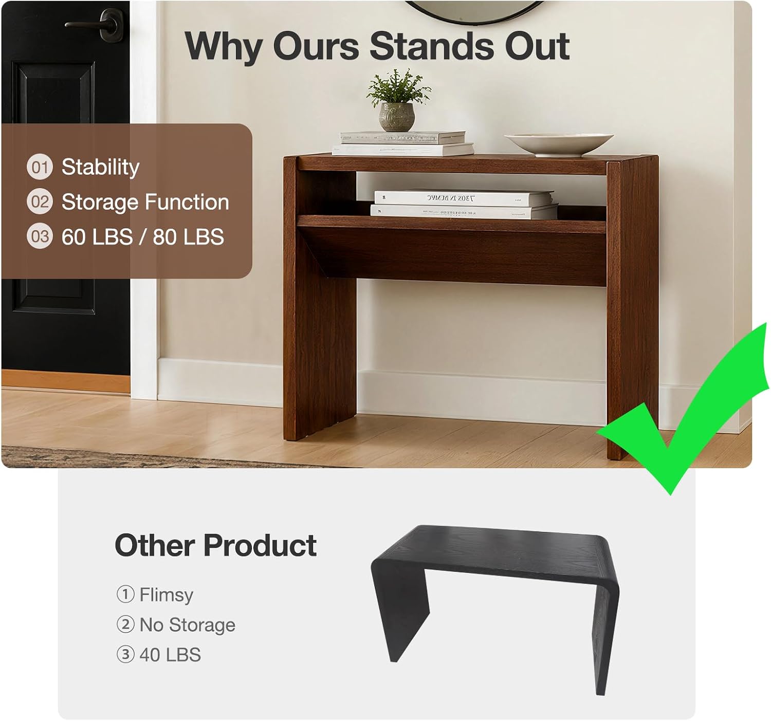 2-in-1 C-Shaped End Table & Side Table, Solid Rubberwood Side Table with Storage Shelf, Small End Table for Sofa Couch, Mid-Century Narrow Nightstand for Living Room Bedroom & Small Spaces