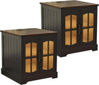 ChooChoo Farmhouse End Table Set of 2, 24" Large Sofa Side Table with Charging Station & LED Light, Black Nightstand with Adjustable Storage Shelf, Square Bedside Table for Living Room