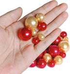 Floating Pearl for Vase Filler No Hole Floating Pearl Beads for Wedding Centerpiece Home Table Decor, Pearls for Brush Holder 130PCS (Gold, Red)