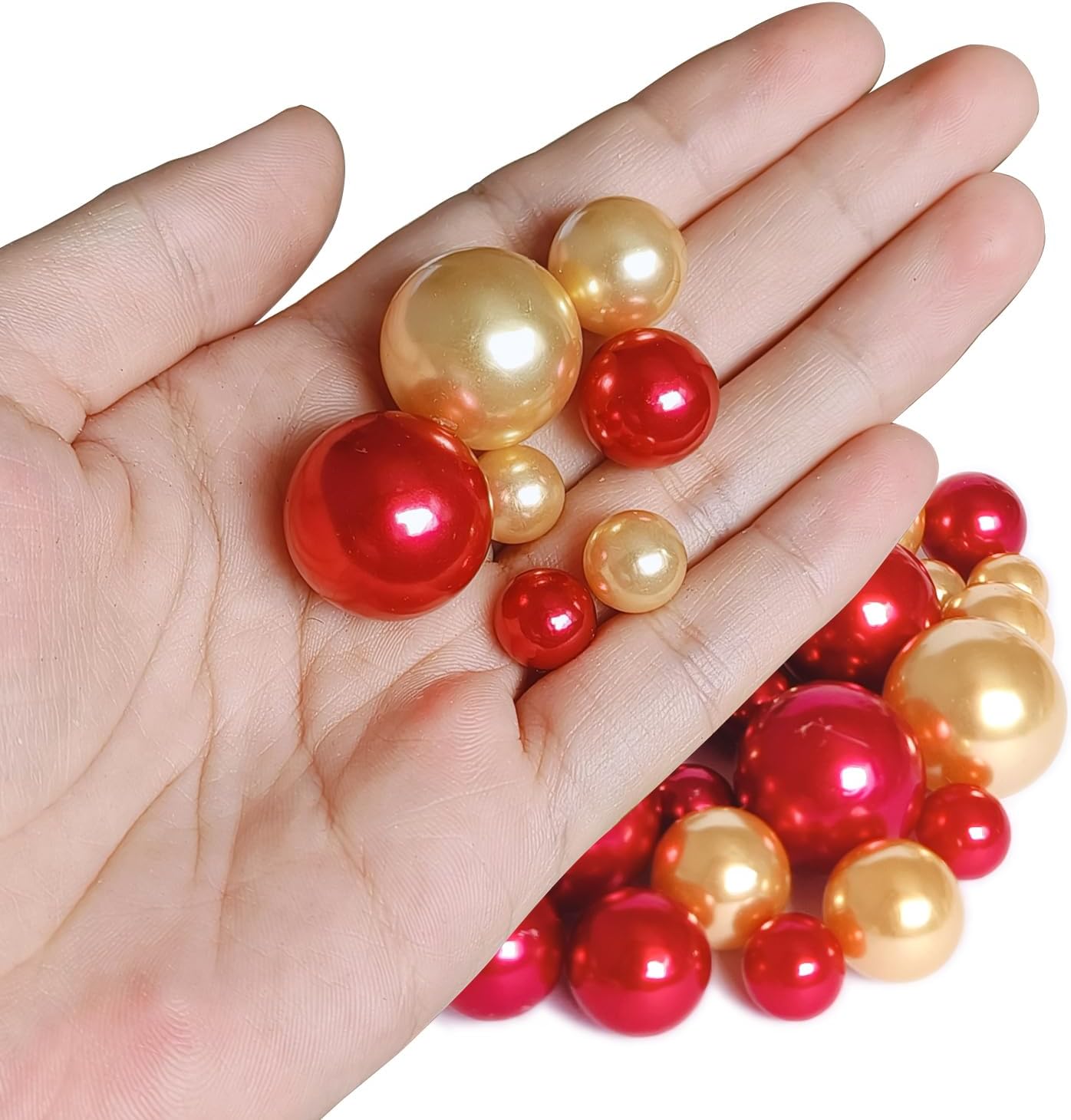 Floating Pearl for Vase Filler No Hole Floating Pearl Beads for Wedding Centerpiece Home Table Decor, Pearls for Brush Holder 130PCS (Gold, Red)