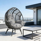 Indoor Egg Chair Wicker Outdoor, 400lbs Capacity, 8-Inch Cushion, Weather-Resistant PE Rattan Balcony Chairs(Black+Gray)