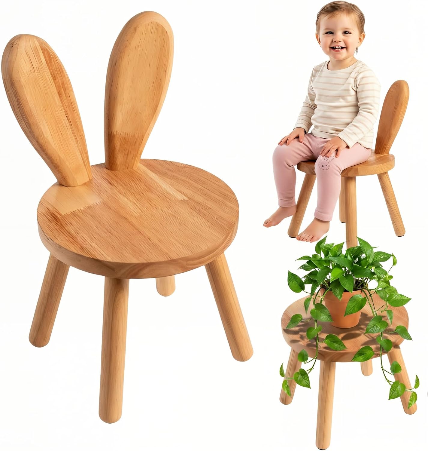 Toddler Wooden Chair Kids,Bunny Chair for Ages 1.5-5,Small Stool, Comfortable Children's stools, Suitable for Nurseries, playrooms and Low Tables (1 PCS)