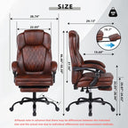 Big and Tall Office Desk Chair, Executive Office Chair with Foot Rest, PU Leather Comfy Reclining Office Chairs for Heavy People, Wide Ergonomic High-Back Computer Chairs, Brown