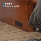 Mjkone Murphy Bed Cabinet Queen with Tri-fold Mattress, Murphy Chest Bed with Built-in Charging Station & 2 Storage Drawers, Cabinet Beds Cube Chest Beds for Guest Room, Cherry