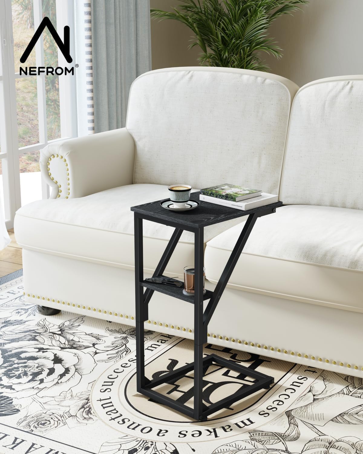C-Shaped End Table, Small Couch Side Table, Sofa TV Tray Table for Living Room, Bedroom, Bedside ET-D-BK1