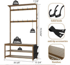 AMBIRD Hall Tree with bench and shoe storage, Entryway Bench with shoe storage, 6-in-1 Coat Rack with Cloth Bag and14 Coat Hooks, Sturdy Bamboo Frame, Large Size, Brown 39 * 15 * 70 Inches