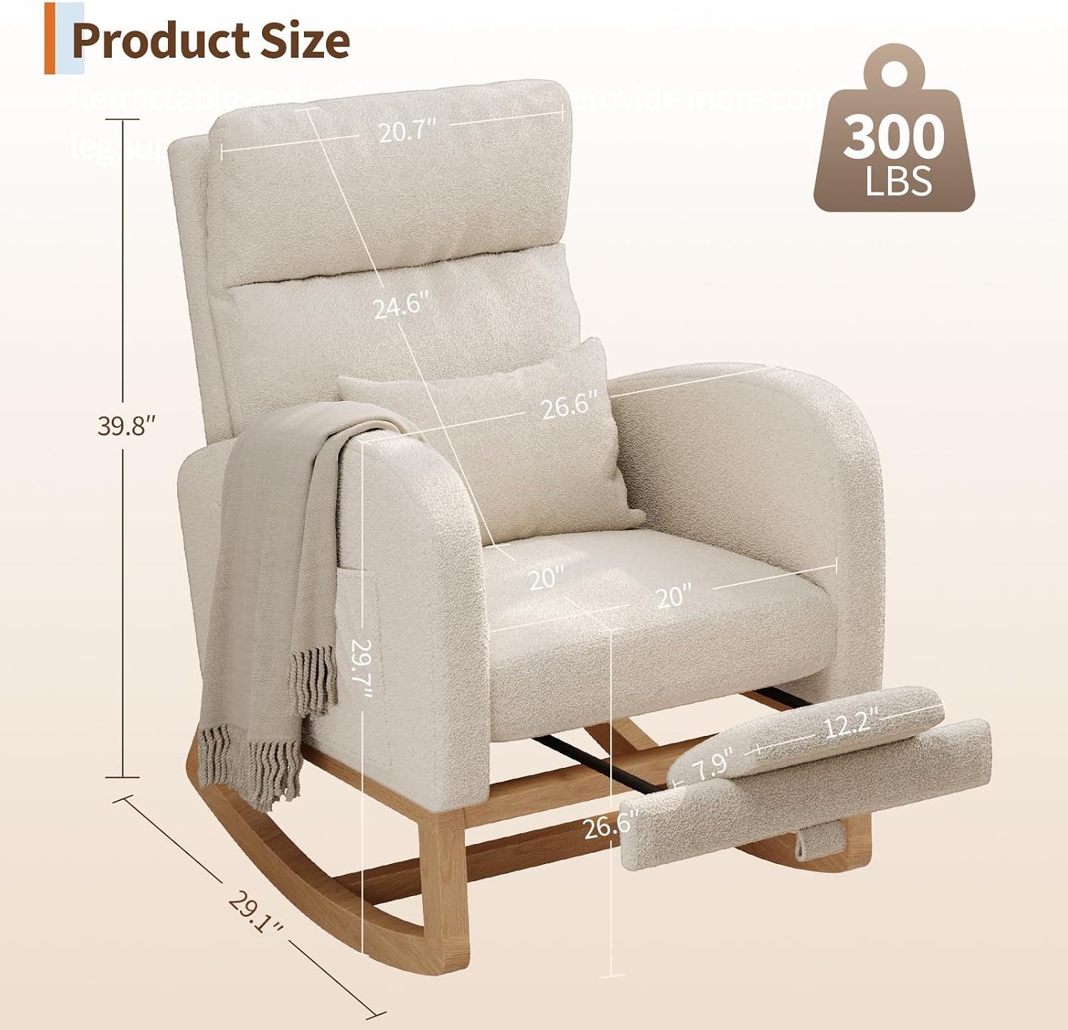 GarveeHome Rocking Chair, Nursery Glider Chair with Footrest, White | Modern Teddy Fleece Rocking Chair with Side Pocket and Pillow, Rocker Chair for Living Room Bedroom Nursing Room