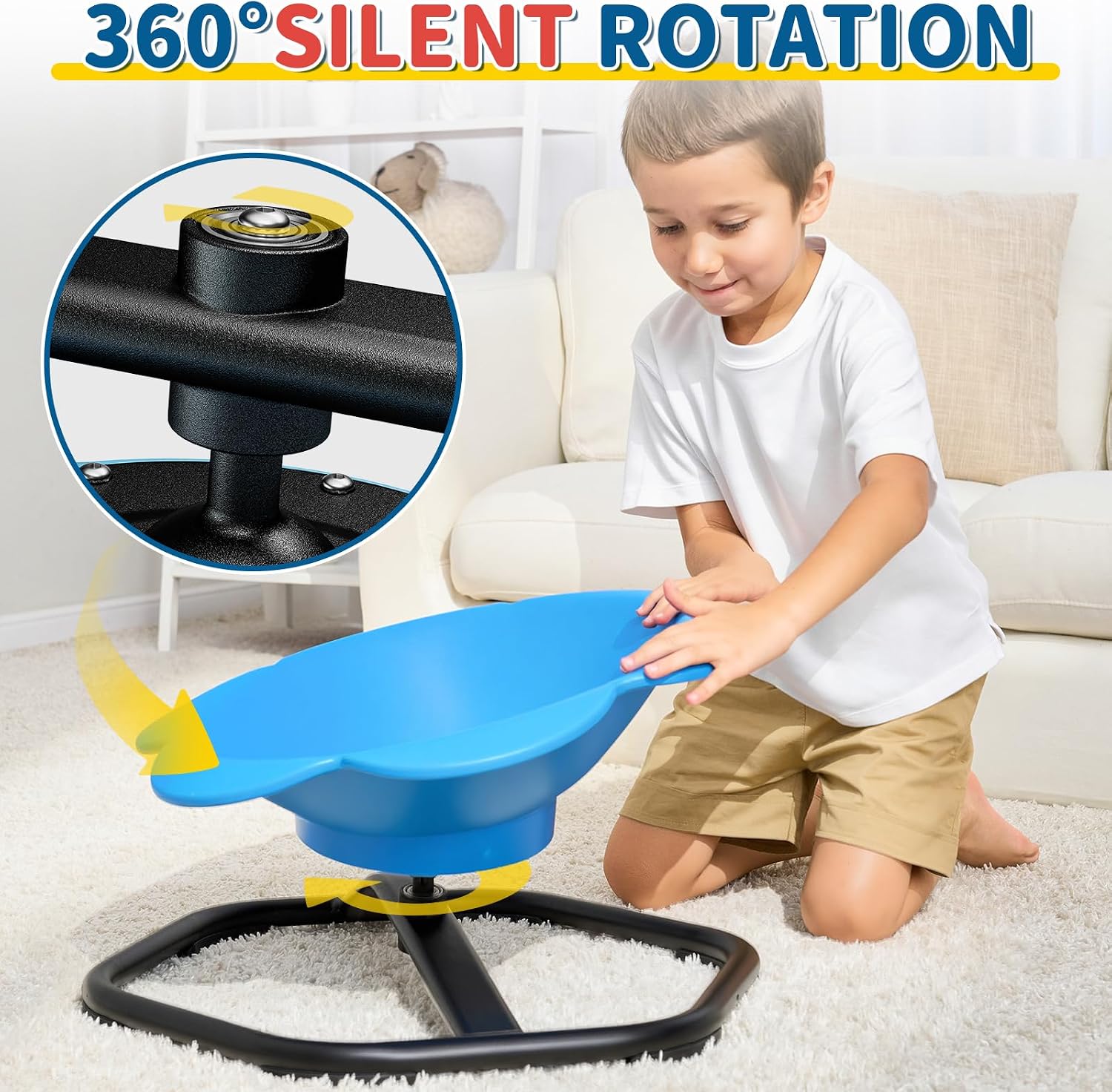 KidBloom Spinning Chair for Autistic Kids, Autism Sensory Products | Deepened Seat with Backrest, Silent 360° Rotation Design, Octagonal Non-Slip Metal Base, Supports up to 220 lbs