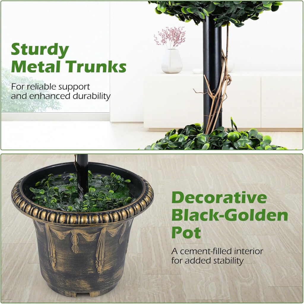Goplus 3 FT Artificial Boxwood Topiary Tree, Sun-Protective Double Ball Faux Potted Plants, Greenery Indoor Outdoor Fake Plants Shrubs for Entryway Home Office Front Porch Decor (1)
