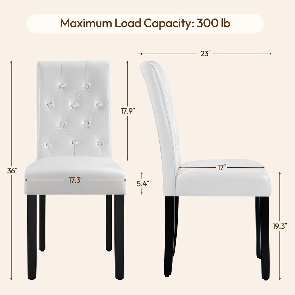 Yaheetech Dining Chairs Set of 4 Button Tufted Kitchen Chairs White | Modern Faux Leather Upholstered Parson Chairs with Rubberwood Legs, Adjustable Footpads, High Back Chairs For Dining Room