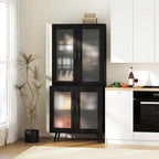 70.5”H Pantry Cabinet, 5-Tier Food Pantry with 4 Transparent Doors & Adjustable Shelves & Metal Legs, Tall Storage Cabinet for Kitchen, Living Room, Dining Room, Home Office, Bathroom (Black)