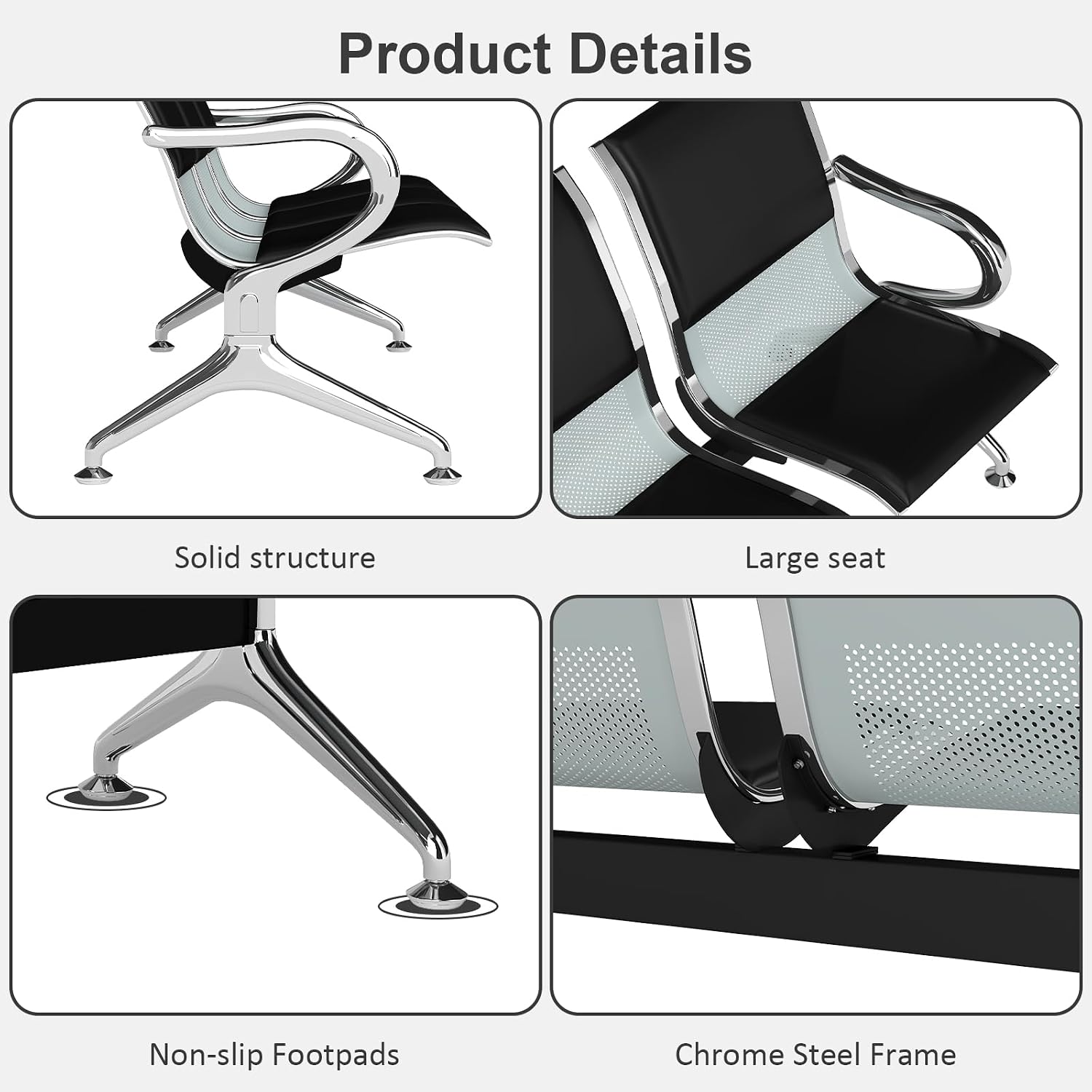 Kinfant 6-Seat Waiting Room Bench Set - PU Leather Office Chair Guest Reception Waiting Room Chair for Airport, Hospital, Bank, Salon, Barbershop