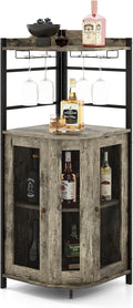 TANGZON Corner Bar Cabinet, 2 Mesh Doors Wine Cabinet with Glass Holders, Adjustable Shelf & Anti-Tipping Devices, Industrial Liquor Wine Drinks Storage Sideboard for Home Bar Kitchen Cellar
