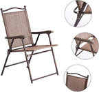 Giantex Set of 2 Patio Folding Chairs, Outdoor Patio Dining Chairs w/Armrest, Sling Back, Metal Frame, Outside Use for Lawn Camping Garden Pool Beach Yard Lounge, No Assembly, Brown