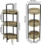 Handwoven Paper Rope Side Table, 3 Tier Oval Storage Shelf, Removable Basket Stand, Metal Frame End Accent Organizer for Kitchen Living Room Bedroom Balcony Picnic Snacks Plants Decor (Natural)