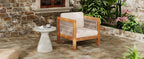 Outdoor Club Chair Set of 2 — Acacia Wood Frame, Wicker Armrests & Beige Cushions, 400 lbs Capacity, for Patio Garden Backyard