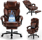 Big and Tall Recliner Office Chair with Footrest, Wide Seat Heavy Duty Reclining Office Desk Chair for 500lbs Heavy People, Black Brown