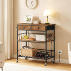 HOOBRO Kitchen Island with Storage, Rolling Island Cart for Kitchen with 2 Drawers & Outlet, 3 Tier Coffee Station and Microwave Stand, Kitchen Island Table for Home, Rustic Brown BF08UZD01