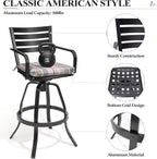 Crestlive Products Heavy Duty Cast Aluminum Outdoor Swivel Bar Stools with Sunbrella Cushion, Patio Bar Height Chair Set of 4, All Weather Black Finish for Outside, Commercial Grade(Milano Char)