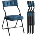 Padded Folding Chairs Set of 4, Heavy Duty Folding Chairs with Cushion, Portable and Comfortable Sets for Dining, Office, Party, Card Table Bule