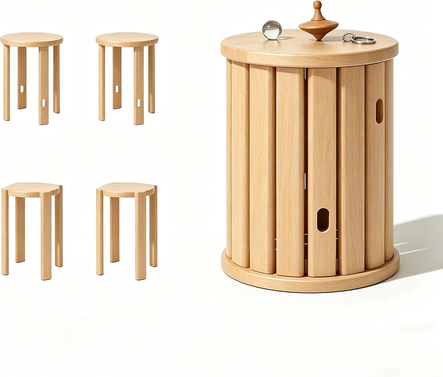 Stackable Stools Set of 4,Round Wood Stool Side Table/18 H Stackable End Tables,Versatile as Side Table Stool Chairs,Bedside Table,Coffee Table (Natural Color)