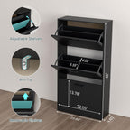 Shoe Cabinet with 3 Flip Drawers, Narrow Freestanding Shoe Organizer, Hidden Slim Shoe Storage Cabinet for Entryway, Hallway, Living Room, Black